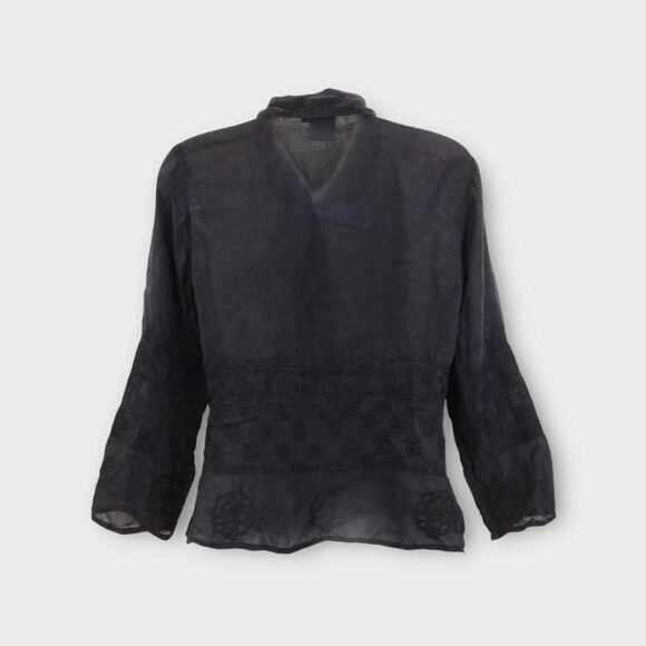 Johnny Was Button Down Shirt Womens Small Black Rayon Embroidered Top Blouse VTG - Picture 5 of 10